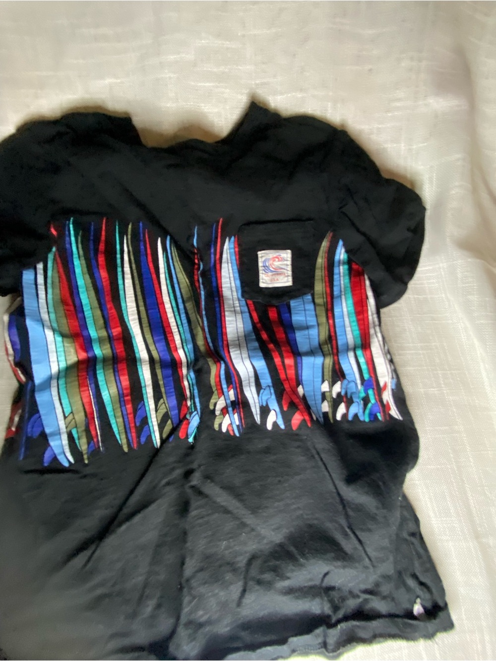 Kids Gap  Black T-Shirt with Multicolor Stripe Surf Graphic